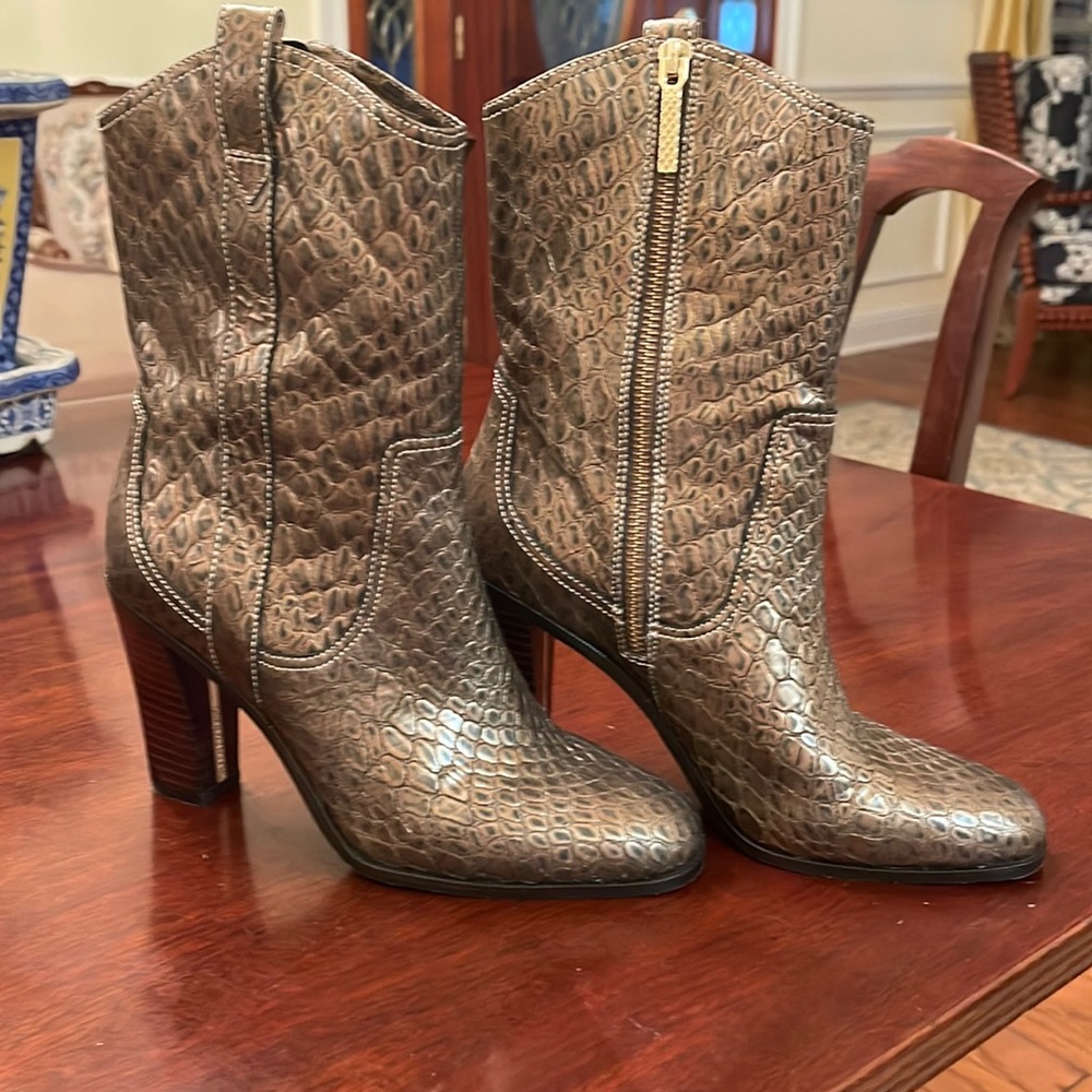 Donald Pliner Metallic Snake Heeled Boots!